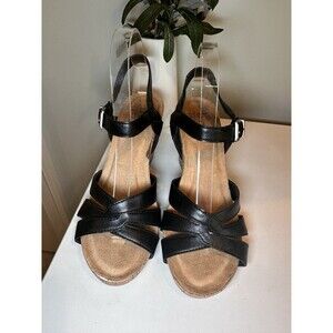 B.O.C. Born Concepts Black Strappy Cork Wedge Heel Sandals Size 8M Comfort